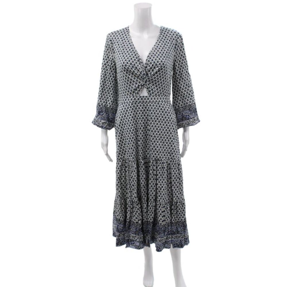Veronica Beard Women Fit & Flare Maxi Dress Blue V-Neck Long Sleeve Size 6